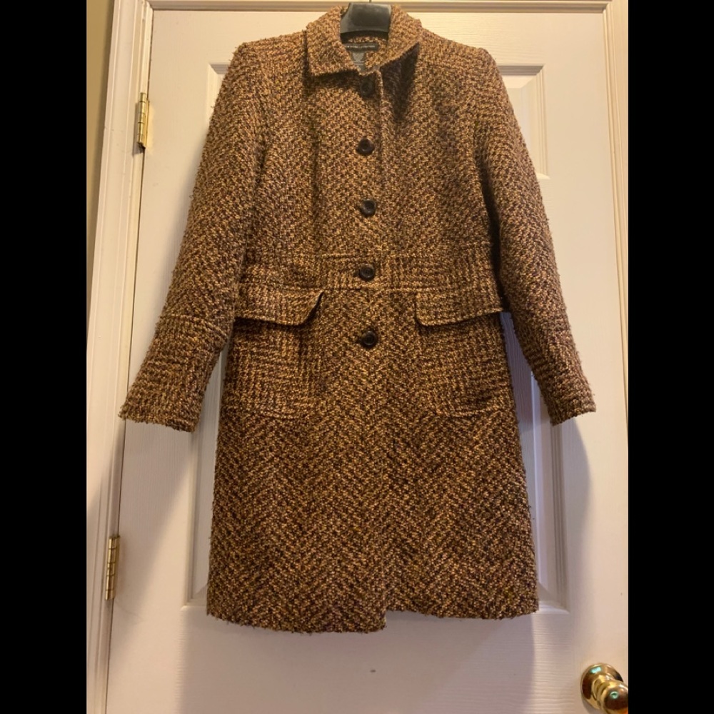 Brown tweed mid thigh coat